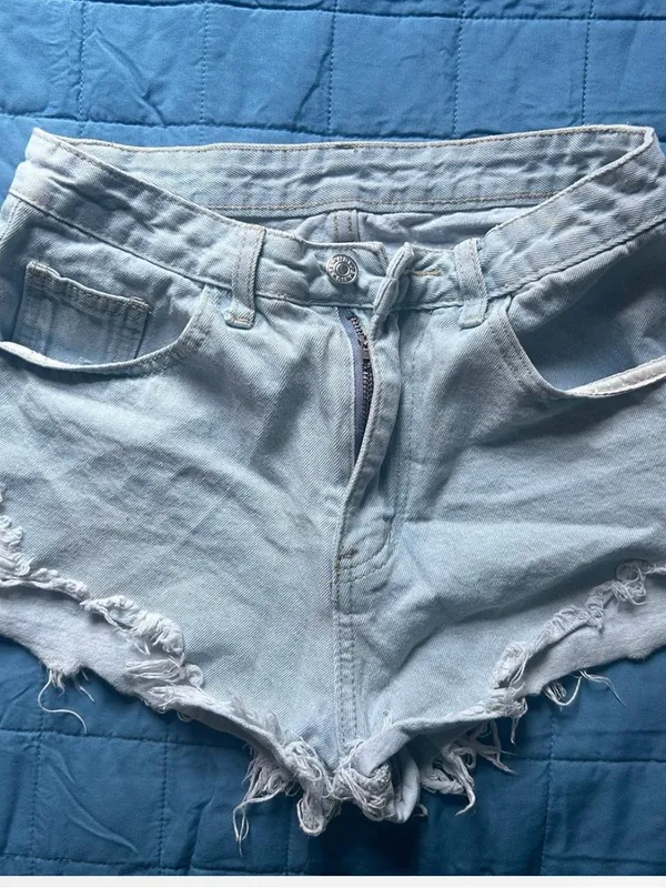 SheIn Light Blue Distressed Denim Shorts - Casual Summer Swim - Image 2
