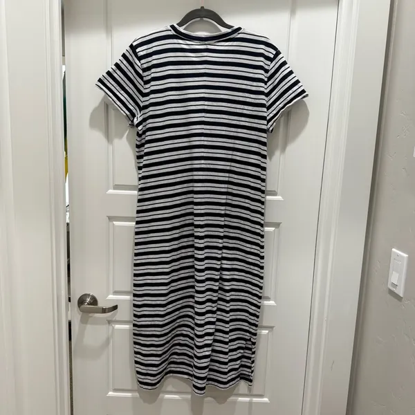 J. Crew Navy Blue and White Short Sleeve T-Shirt Midi Dress Large Nautical - Image 8