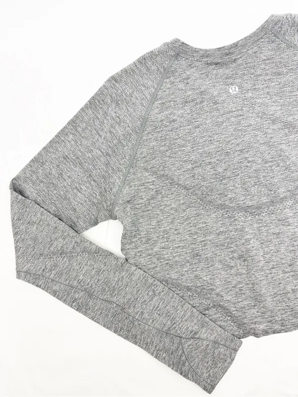 Lululemon Swiftly Tech Cropped Long-Sleeve Shirt 2.0 Slate Grey/White Top - Image 8