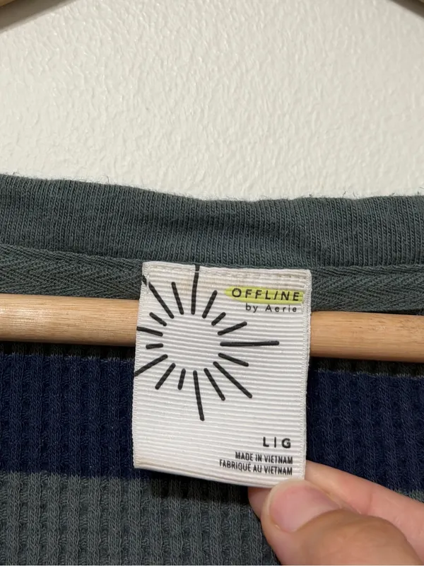 Aerie OFFLINE Wow Oversized Waffle Thermal Top Size Large Striped Green Blue - Image 3