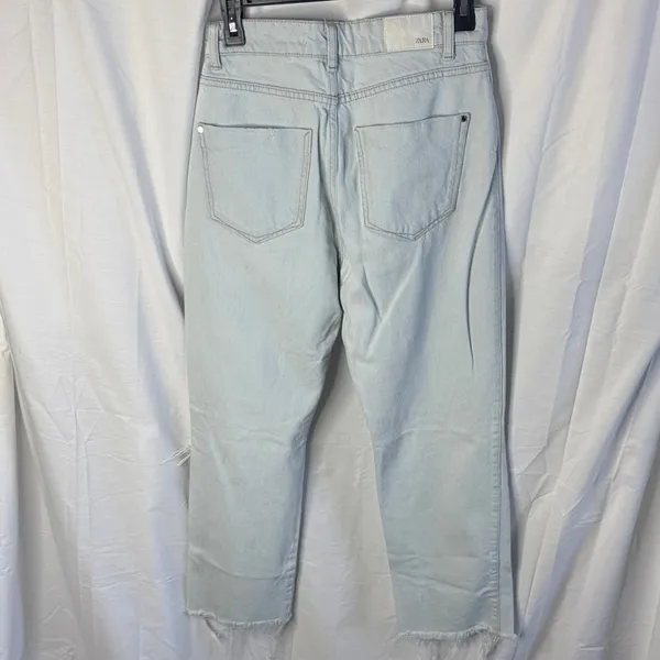 Zara Light Blue Cropped Raw Hem Jeans - Image 2