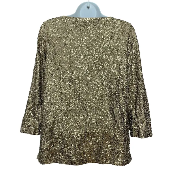 J. Crew Sequin Shirt Boat Neck 3/4 Sleeves Size XS Women Gold Christmas Top - Image 4