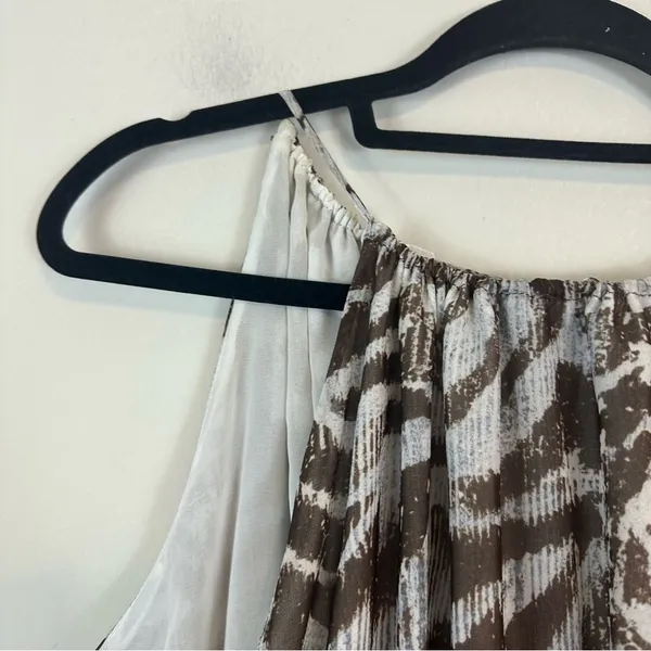 ZARA | Blue Brown Animal Print Halter Neck Smocked Chiffon Mini Dress Medium - Image 2