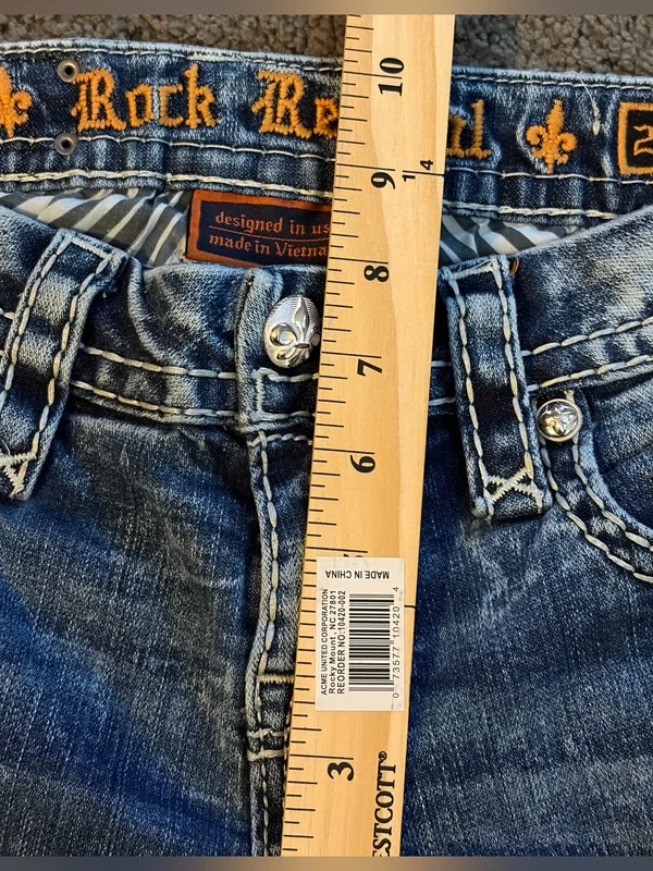 Rock Revival Luisa low rise straight med wash faded Embellished denim jeans 27 - Image 8
