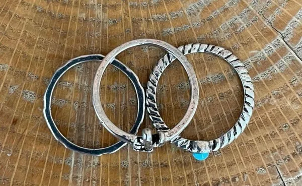 Saguaro Cactus and Turquoise Stacking Ring Set Size 8 Silver - Image 3