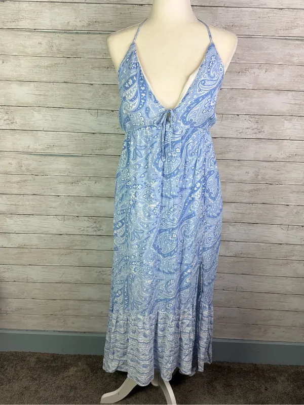 Hollister Blue Paisley Asymmetrical Halter Maxi Dress - Image 3