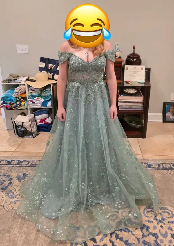 Green Sparkly Formal B.Darlin Ballgown - Image 3