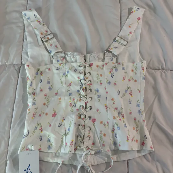 Floral Corset Top Cute Tie Bustier Y2k - Image 2