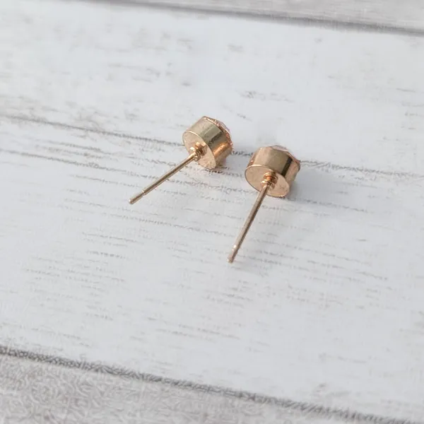 Vintage Stud Earrings - Dark Peach Tone Gem 0.5" - Image 4