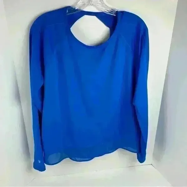 FILA Sport Women's‎ Long Sleeve Top Blue M Moisture-Wicking Quick-Dry Open Back - Image 2