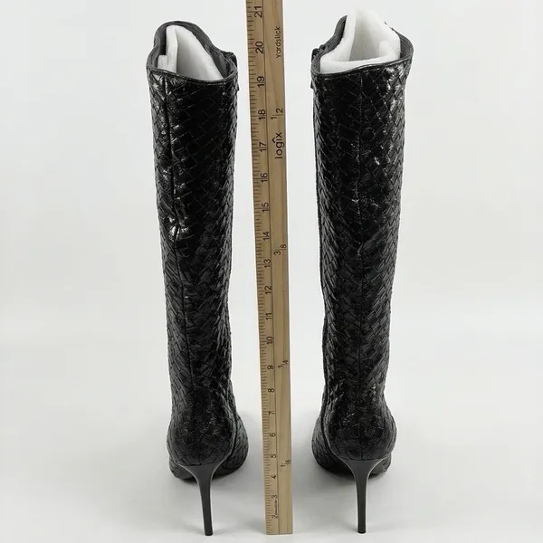 INC International Concepts Size-9.5M Black Woven High Stiletto Boots Pointed Toe - Image 6