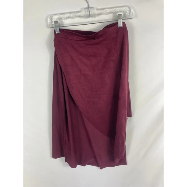 NWT Solemio Maroon Wrap Skirt Suede Size Medium - Image 3