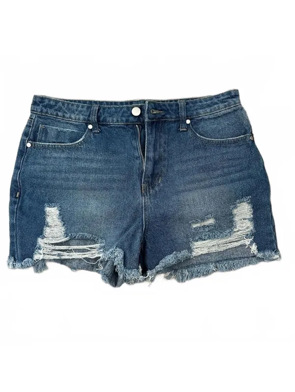 BP High Waist Destroyed Cotton Denim Shorts Medium Wash NWT Size 30 - Image 2