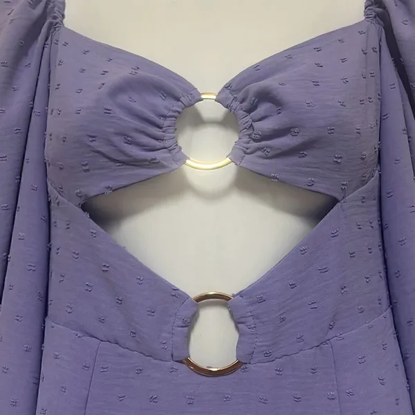 Revolve Rumer Small‎ Purple Swiss Dot Gypsy Mini Dress Cutouts Long Sleeve NWT - Image 3