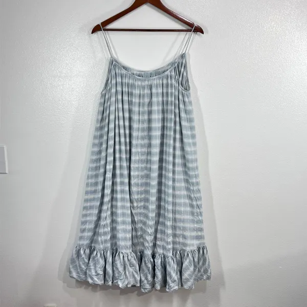 Storia Boho Cottagecore Plaid Ruffle Hem Sundress‎ Women Large Light Blue Cotton - Image 4