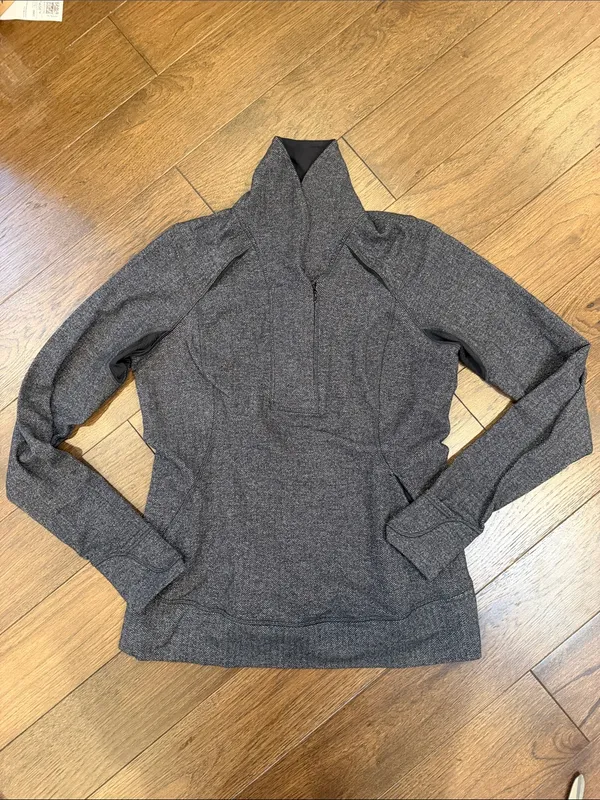 Lululemon Think Fast Pullover in Heathered Herringbone Black Size 10? - C30-131 - Image 2