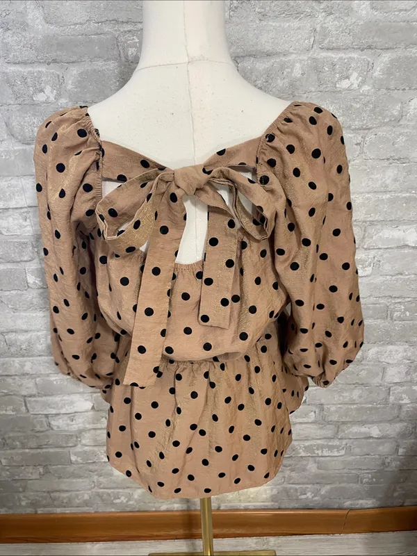 Blu Pepper Brown Polka Dot Peplum Square-Neck Top - Image 3