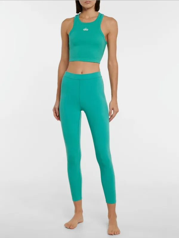Alo Yoga Blissful High Waist 7/8 Leggings, Green Emerald - Image 2