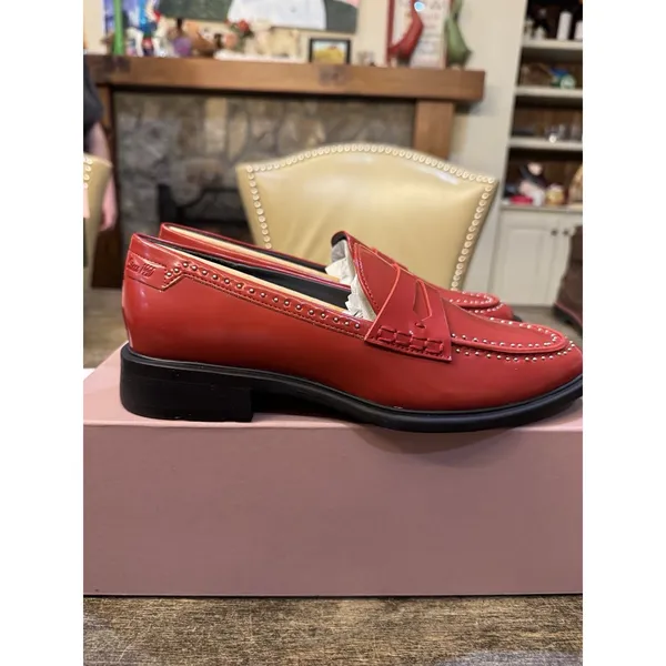 Franco Sarto Women's Red Patent Leather Eden Studded Loafers Slip On Size 8 - Image 7