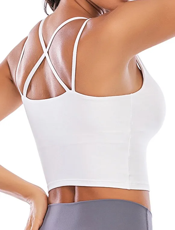 Walmart Padded Seamless Criss Cross Bralette Workout Yoga Bra Cami Crop Top for Women - Image 4