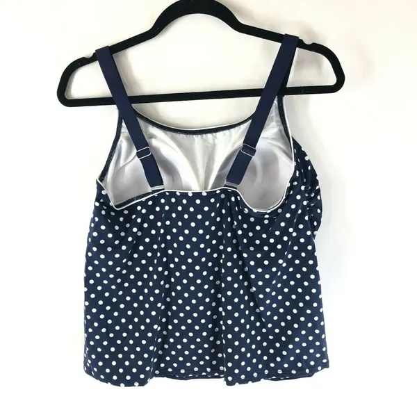 Lands End Tankini Molded Cups Polka Dot Adjustable Straps Navy Blue White 14W - Image 2