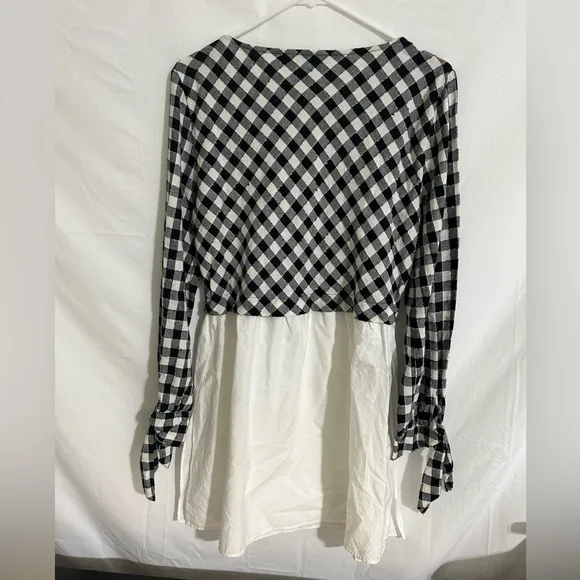 Zara Gingham Poplin Tunic‎ with Side Slit Black White Size Large - Image 4