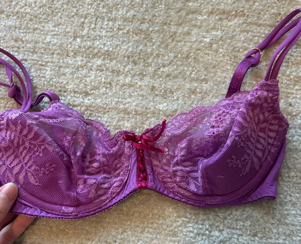 Victoria’s Secret Purple Lace hot pink corset detail bow Bra 32C - Image 2
