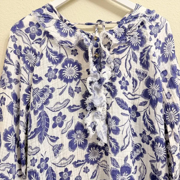 Anthropologie Floral Gauze Mini‎ Dress Size Large Tunic Coverup Gauzy Cotton - Image 3
