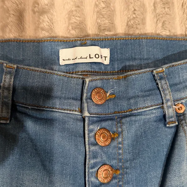 LOFT The Kick Crop Jeans Womens 30/10 Medium Wash High Rise Exposed Button Fly - Image 3