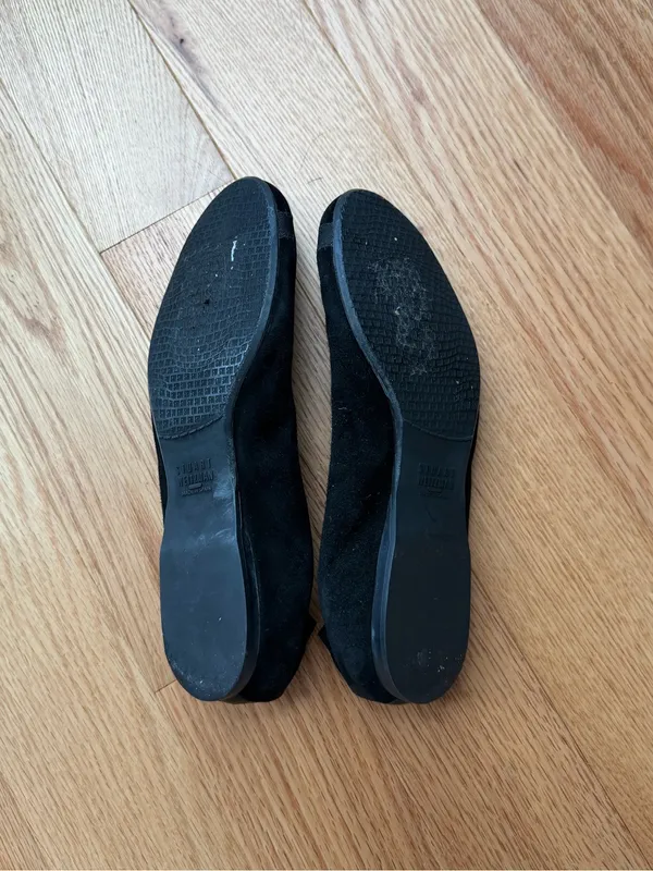 Stuart Weitzman Black Suede Ballet Flats Grosgrain Trim Size 6.5 - Image 3