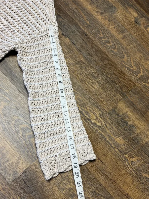 American Eagle Ballet Neck Open Knit Oversized Sweater Women's Large Beige - Image 6