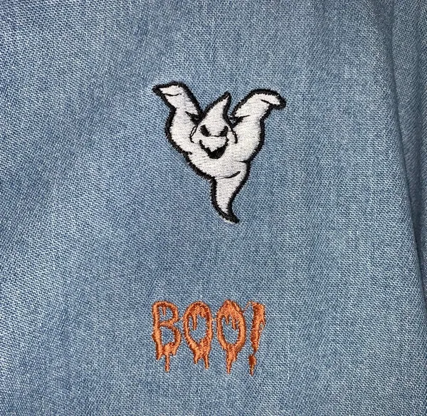 Vintage Bugle Boy chambray embroidered button up shirt size M halloween - Image 2