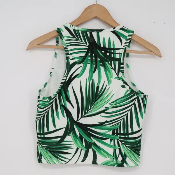 Balance Collection Tank Top Womens M Athletic Crop White Green Palm Excellent - Image 3