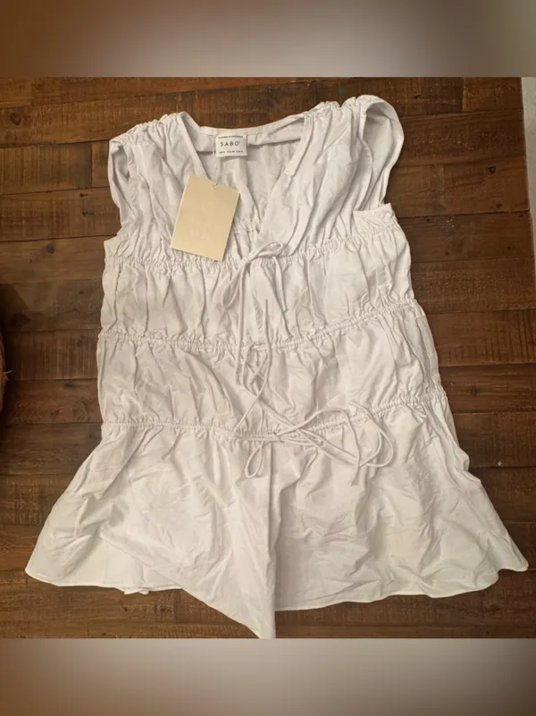 SABO‎ Joslin Ruched Drawstring Mini Dress White Size 6 - Image 2