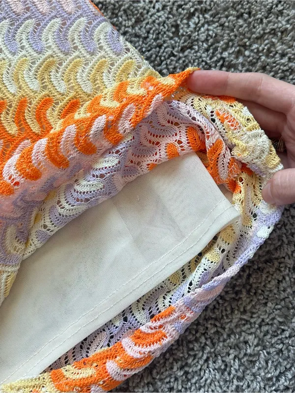 Altar'd State One-Shoulder Crochet Dress in Orange, Lavender & Yellow - Image 5