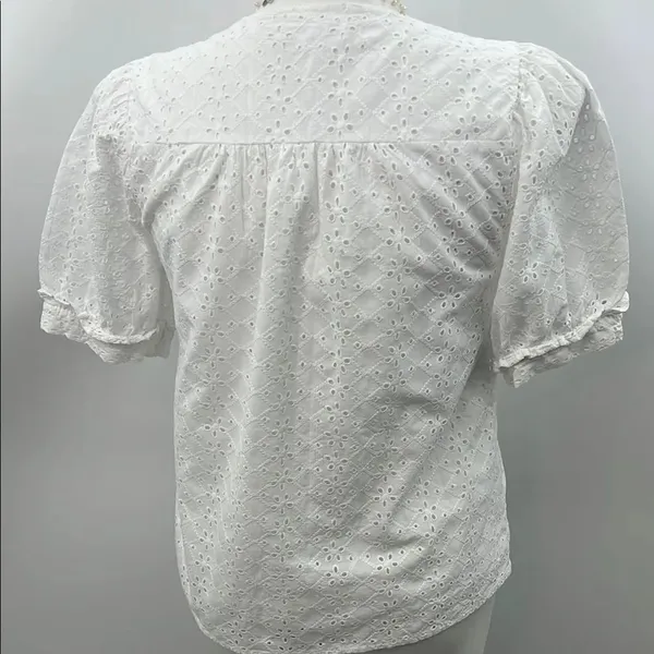 Draper James White Puff Sleeve Ruffled Eyelet Blouse - Image 5