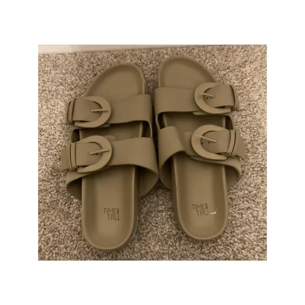 Time & Tru Double Buckle EVA Slide Sandals Taupe Women's Size 7 - Image 4