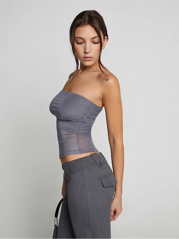 Tiger Mist Gray Sheer Strapless Top - Image 4