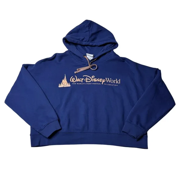 Disney World 50th Anniversary Cropped Hoodie L Navy Rose Gold - Image 2