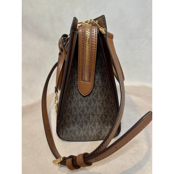 Michael Kors Brown Signature MK Monogram Satchel Purse Bag Crossbody - Image 5