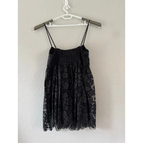 Free People All That Glitters Lace Mini Dress Black Goth Fairy Grunge Large NWOT - Image 3