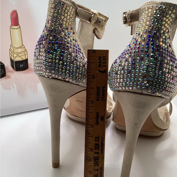 BCBGMaxAzria Beige Embellished High Heel Sandals. 7.5 - Image 11