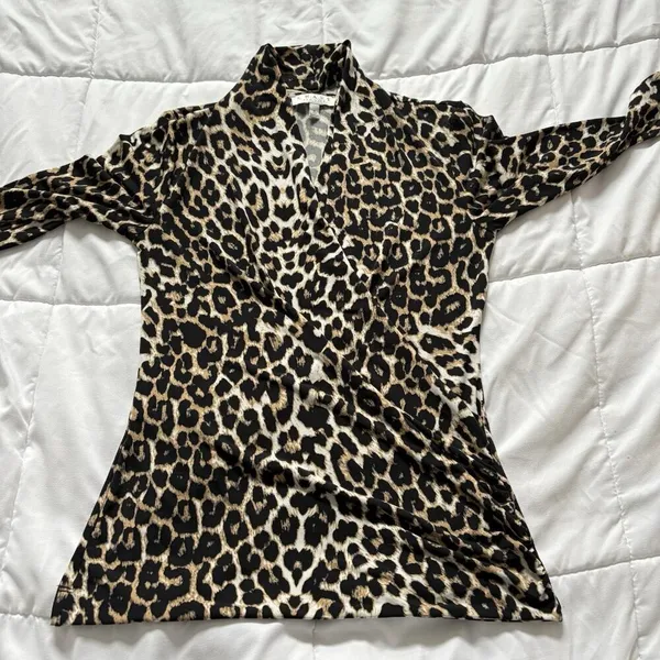 Chaus New York Womens Size Small‎ Cheetah Print Wrap Blouse 3/4 Sleeve Vintage - Image 7