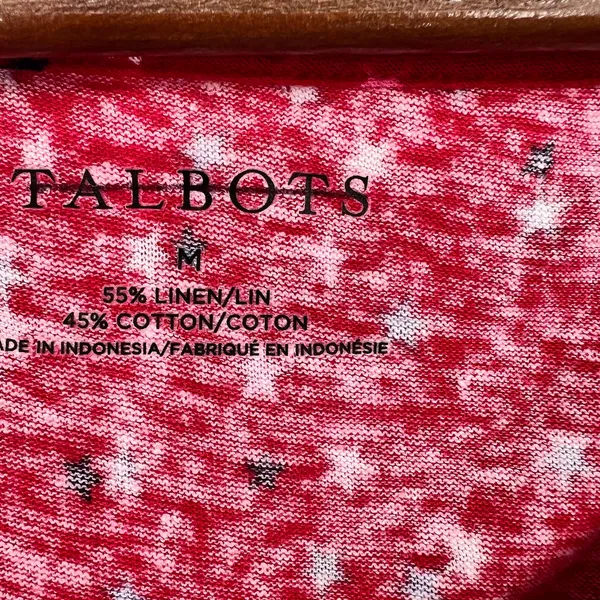 Talbots red ROLL CUFF SCOOP NECK T-shirt MINI STARS linen blend size medium - Image 7