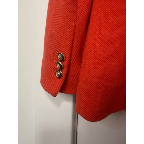 Talbots Red Orange Textured knit Blazer Gold Black Crest Buttons Size 14 Preppy - Image 7