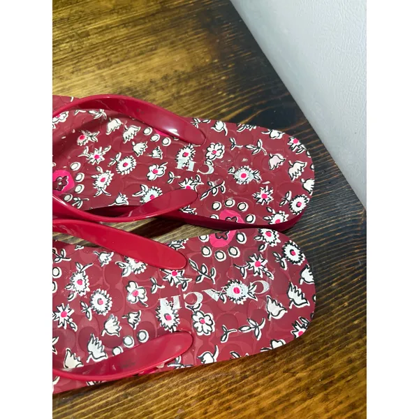 Coach Red Floral Flip Flops Size‎ 6 - Image 6