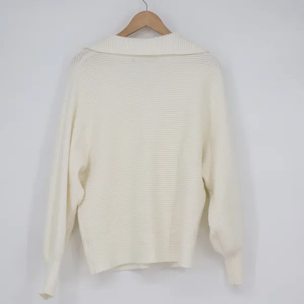 ZESICA Womens Off White Ribbed Knit Collared V-Neck Pullover Sweater Size L - Image 5
