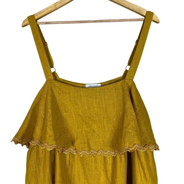 White Birch Tiered Ruffle Solid Camisole Top Mustard Boho Lace Trim Size 1XL - Image 5
