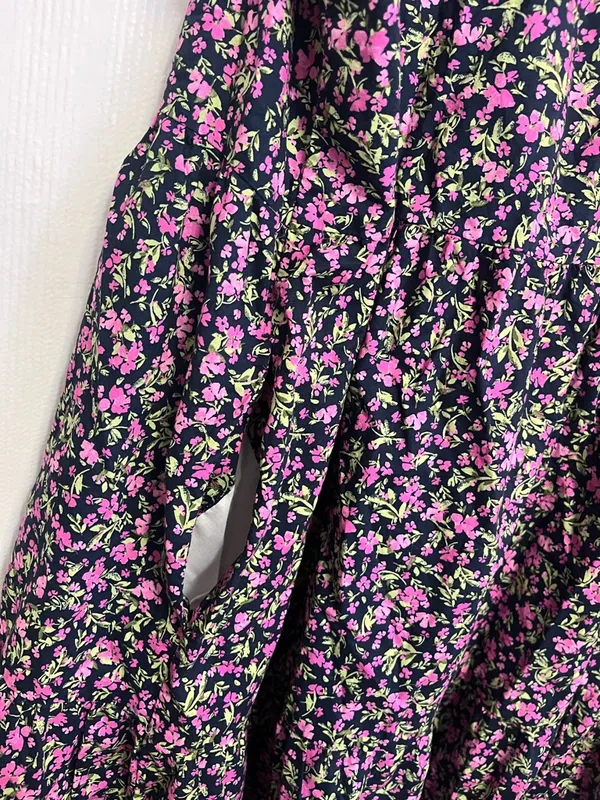 Time and Tru Black Floral Tiered Midi Dress with Pink and Green Print - Image 8