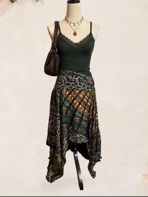 Peaceful People Patchwork Handkerchief Midi Skirt Boho Size M - Image 2